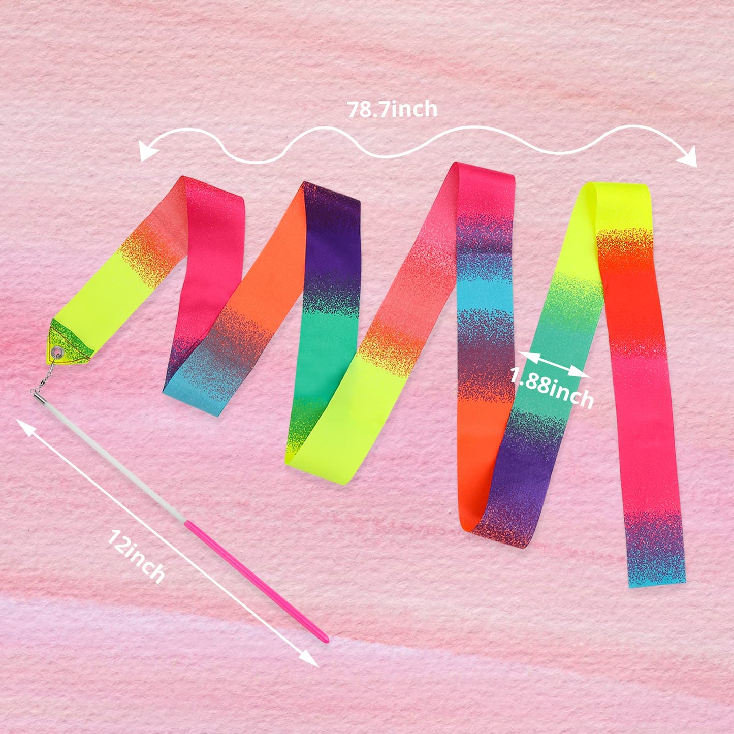 iKeelo Gymnastics Ribbon Wands 2pcs, Dancing Ribbon Streamers for Kids, Fits Artistic Dancing Gymnastics, Circus Carnival Shows, Baton Stick Twirling