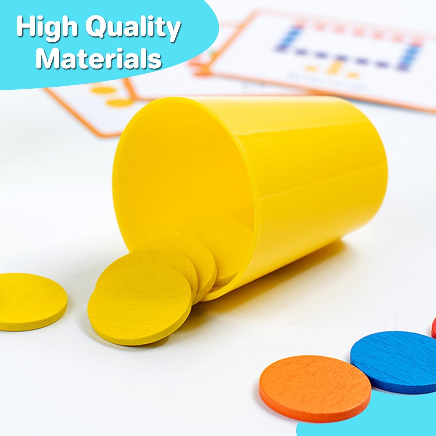 iKeelo Stacking Cups for Party Game, Color Sorting Toys with 60PCS Wooden Coins Color Matching Game Montessori Toys for 3 4 5 Years Old