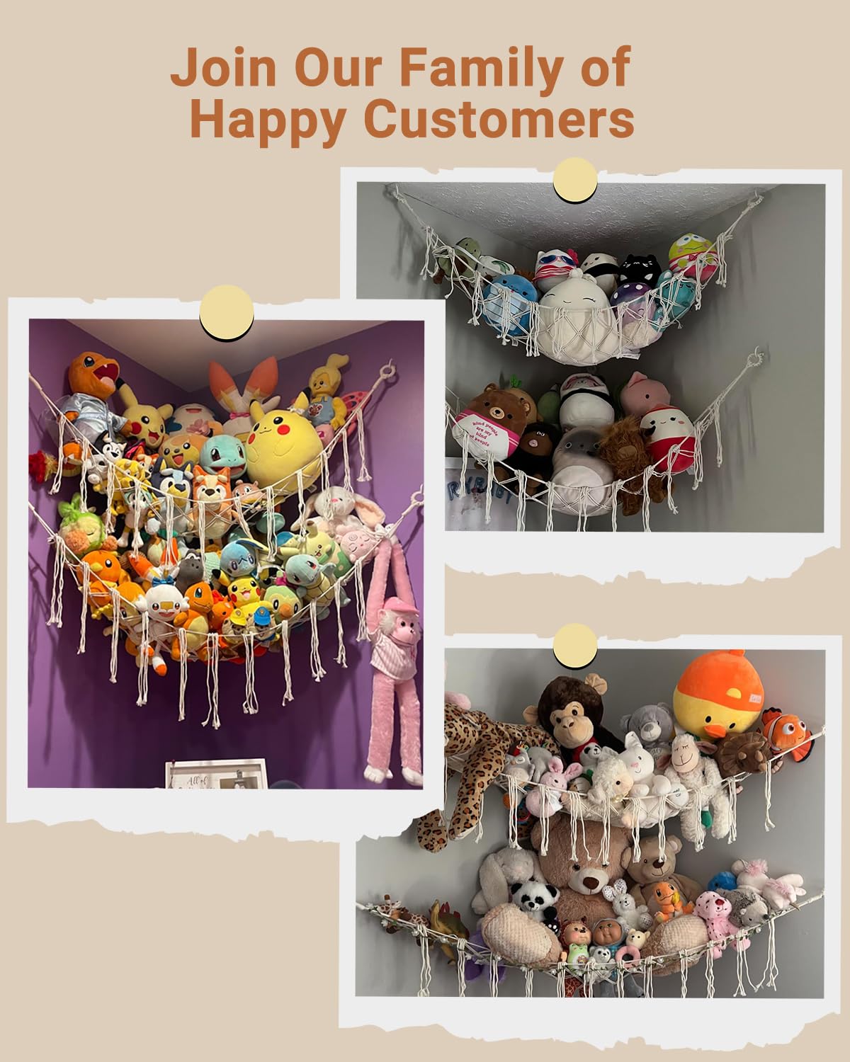 iKeelo 2 Pack Toy Hammock, Boho Toy Storage Hammock for Stuffed Animals, Nursery Hanging Organizer for Soft Toys and Teddy Bears