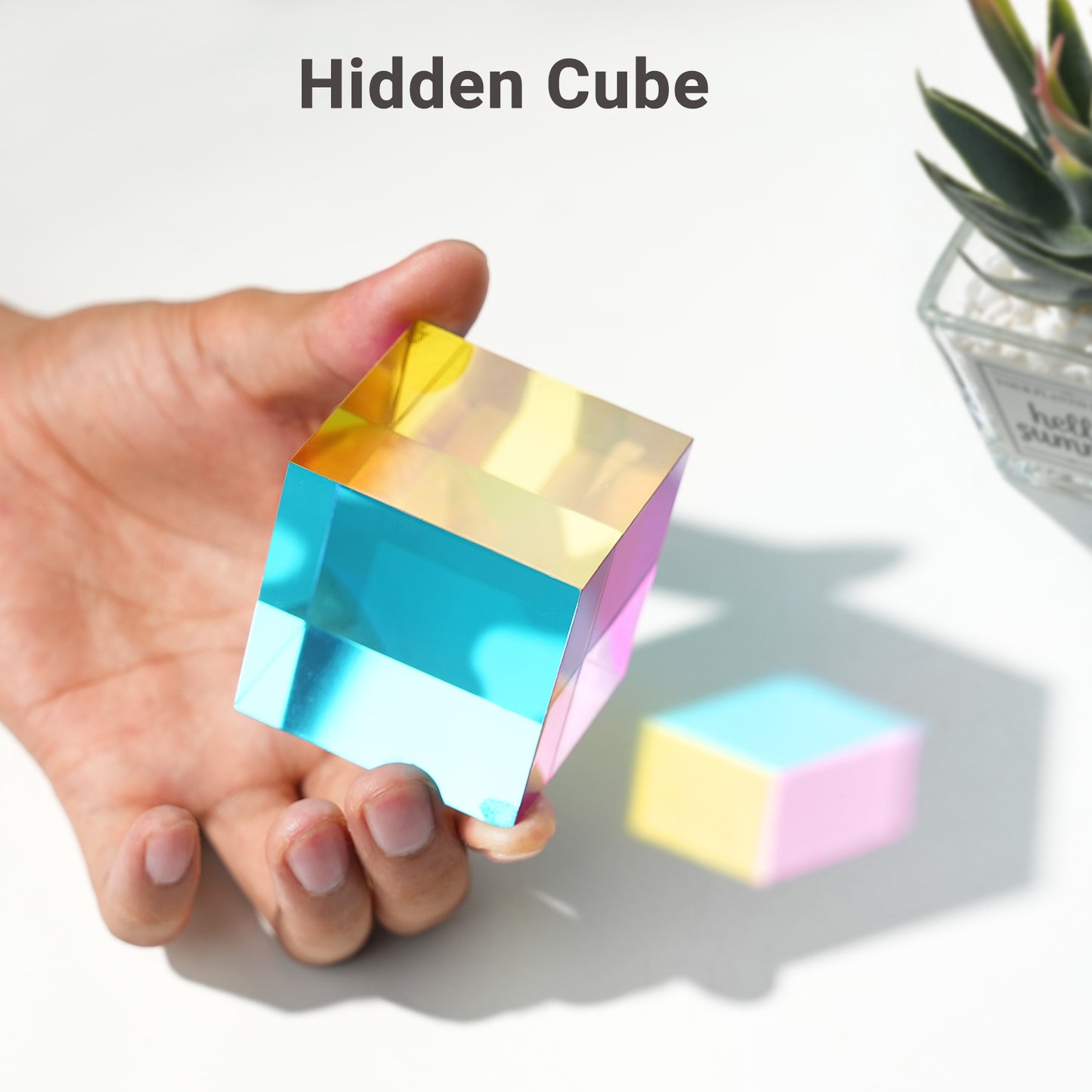 iKeelo Color Mixing Cube (60mm) with Stand - Cyan, Magenta, Yellow - Magic Optical Cube Novelty Physic Toy for Birthday and Christmas