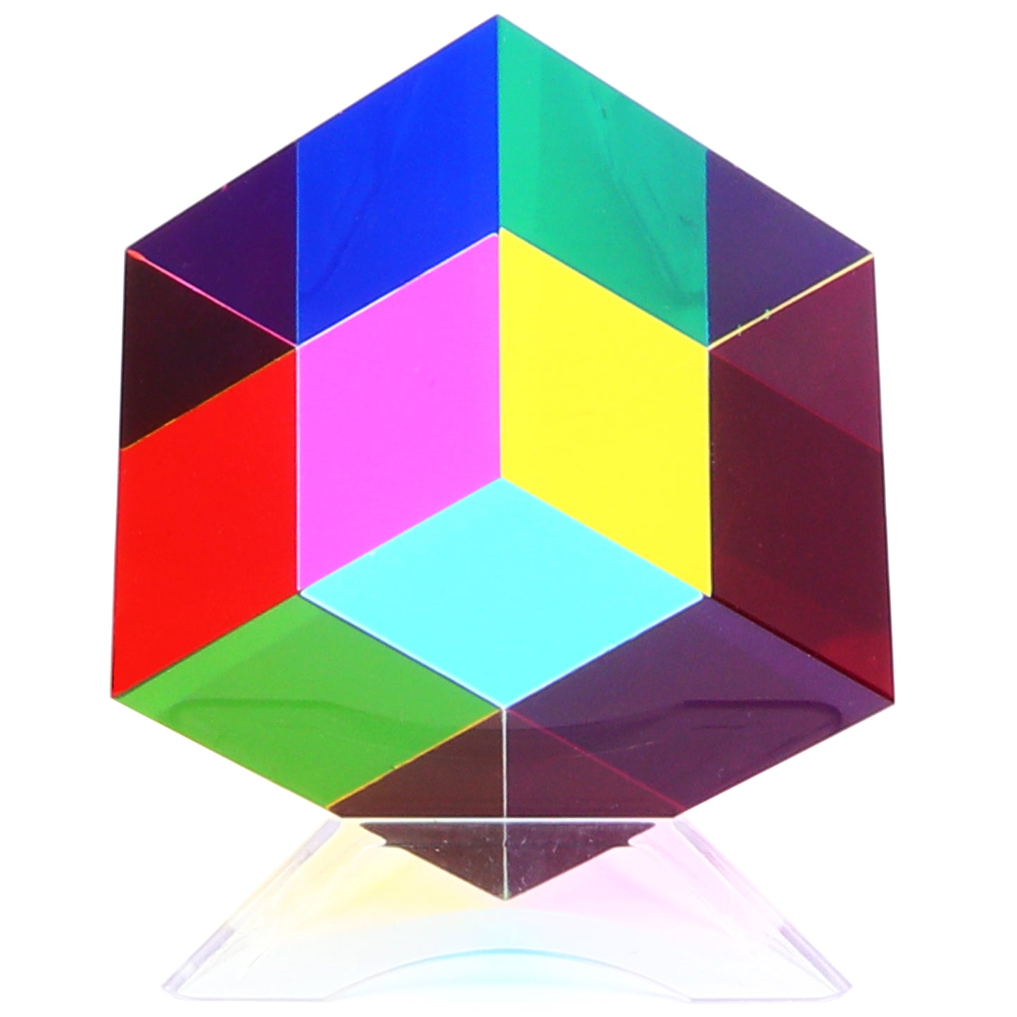 iKeelo Color Mixing Cube (60mm) with Stand - Cyan, Magenta, Yellow - Magic Optical Cube Novelty Physic Toy for Birthday and Christmas