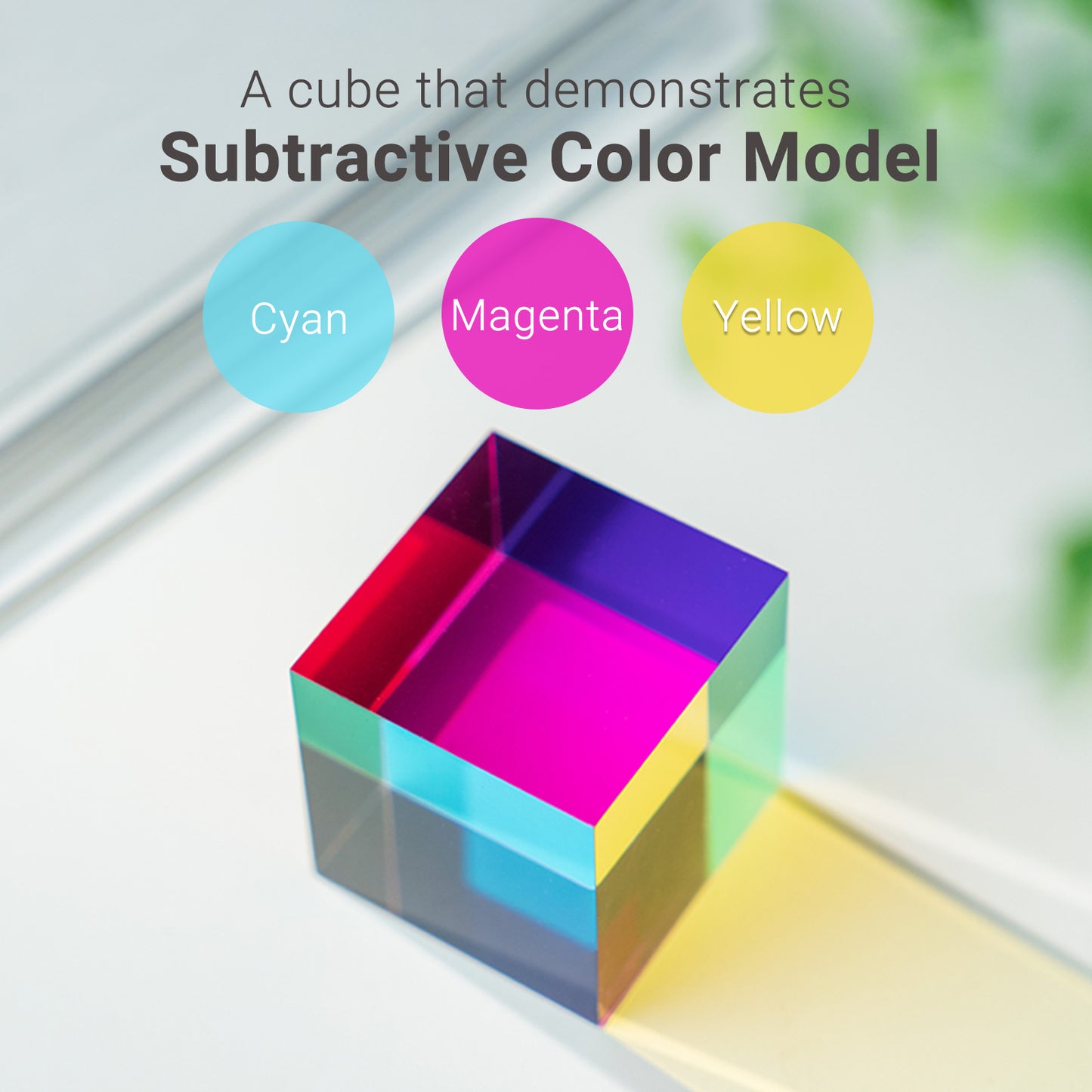 iKeelo Color Mixing Cube (60mm) with Stand - Cyan, Magenta, Yellow - Magic Optical Cube Novelty Physic Toy for Birthday and Christmas