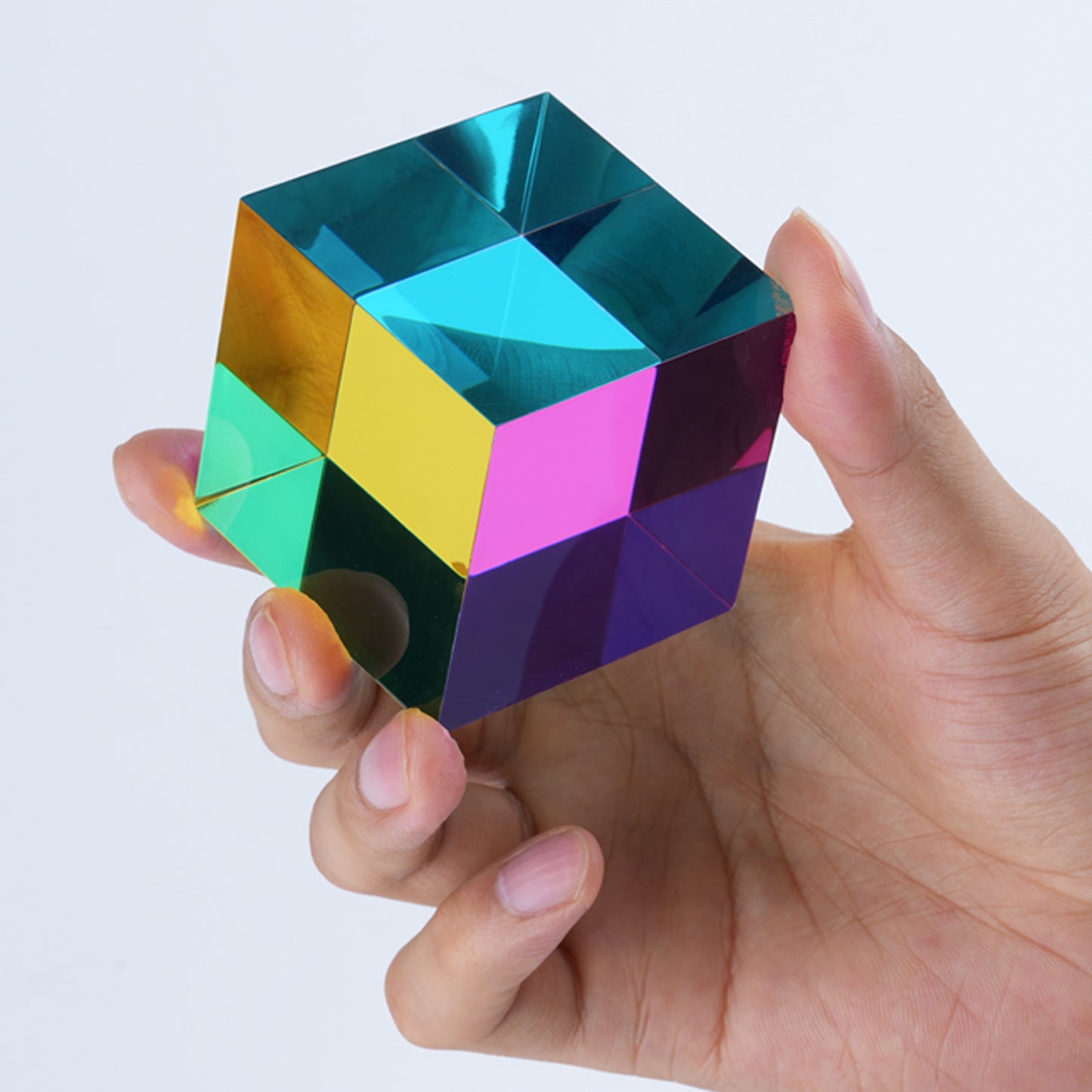 iKeelo Color Mixing Cube (60mm) with Stand - Cyan, Magenta, Yellow - Magic Optical Cube Novelty Physic Toy for Birthday and Christmas