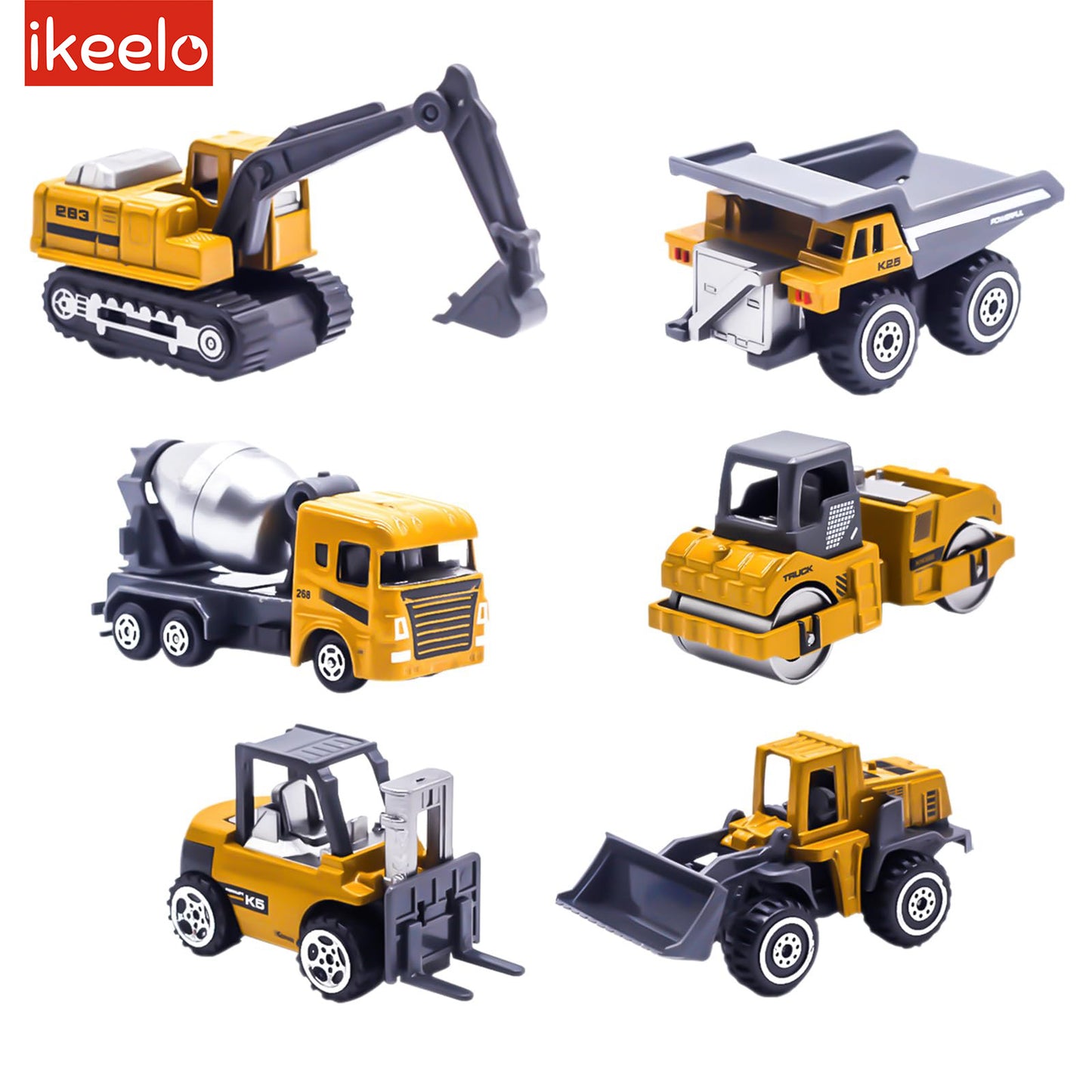 iKeelo Construction Toys 6pcs, Diecast Construction Trucks for Boys Age 3-7, Forklift Excavator Dump Tractor Alloy Toy Cars, Kids' Play Vehicles