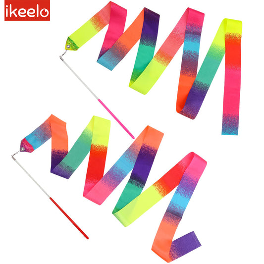 iKeelo Gymnastics Ribbon Wands 2pcs, Dancing Ribbon Streamers for Kids, Fits Artistic Dancing Gymnastics, Circus Carnival Shows, Baton Stick Twirling