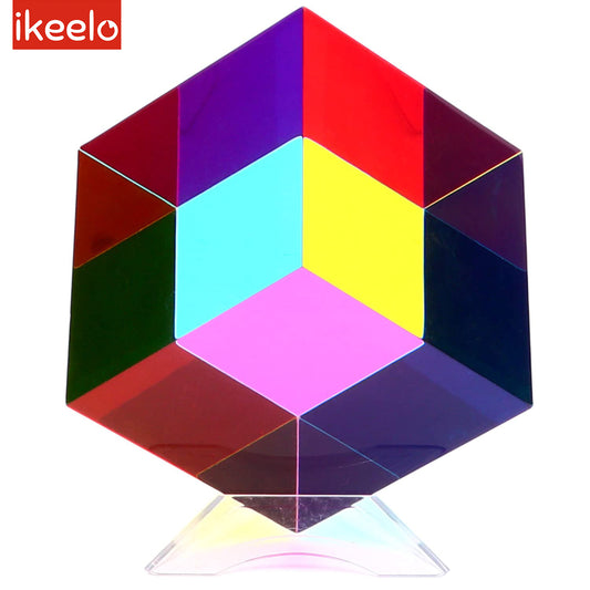 iKeelo Color Cube with Stand, Mesmerizing Color Mixing Acrylic Glass Prism for Color Recognition, A Fun Conversation Starter