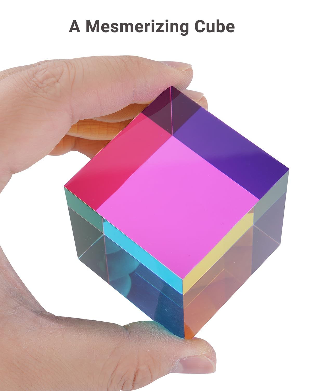 iKeelo Color Cube with Stand, Mesmerizing Color Mixing Acrylic Glass Prism for Color Recognition, A Fun Conversation Starter