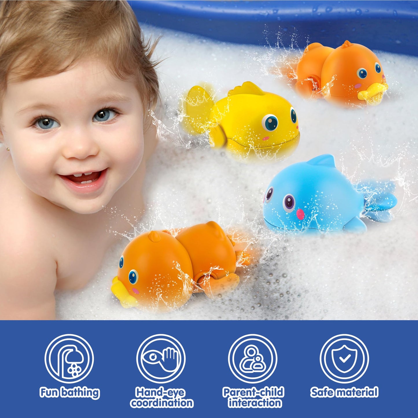 iKeelo Water Toys for Baby, Magnetic Fishing Games Kids Bathtub Toys, Mold Free Wind-up Toys Swimming Fish Duck Whale Floating Water Toys for Kids Baby Infant