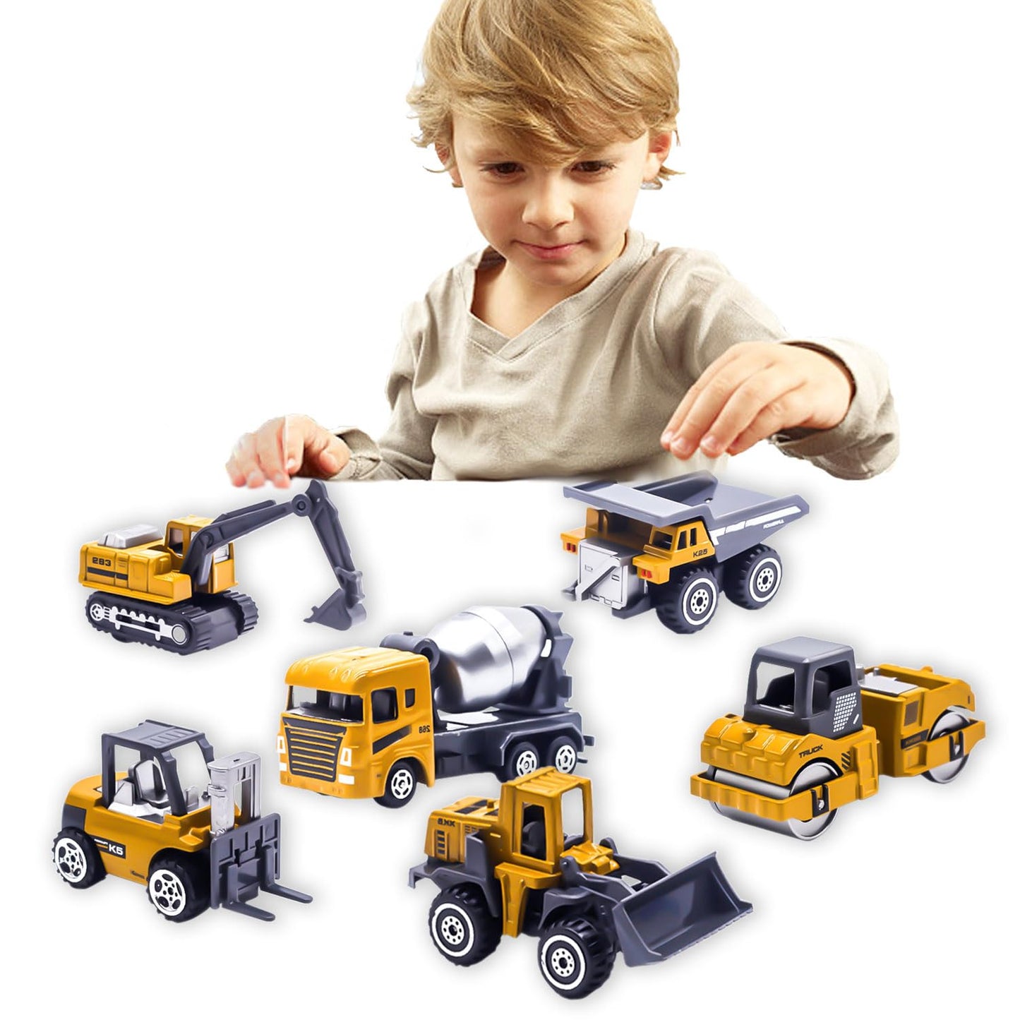 iKeelo Construction Toys 6pcs, Diecast Construction Trucks for Boys Age 3-7, Forklift Excavator Dump Tractor Alloy Toy Cars, Kids' Play Vehicles