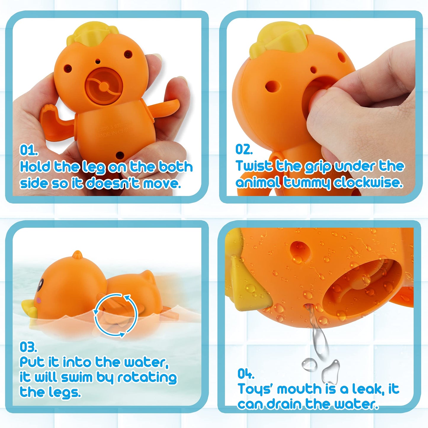 iKeelo Water Toys for Baby, Magnetic Fishing Games Kids Bathtub Toys, Mold Free Wind-up Toys Swimming Fish Duck Whale Floating Water Toys for Kids Baby Infant