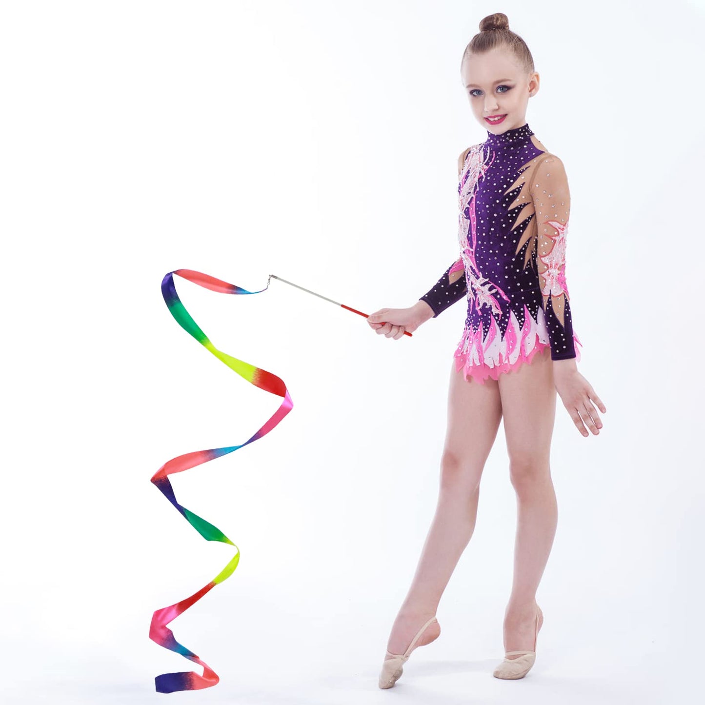 iKeelo Gymnastics Ribbon Wands 2pcs, Dancing Ribbon Streamers for Kids, Fits Artistic Dancing Gymnastics, Circus Carnival Shows, Baton Stick Twirling